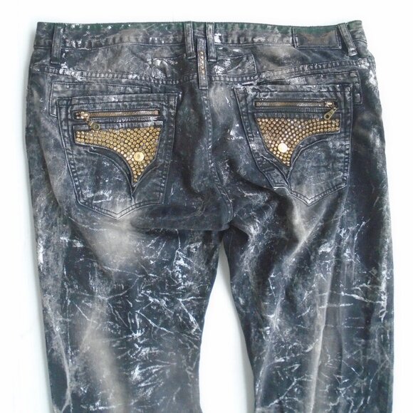 Robin's Jeans Mens Studded Paint Splashed Jeans Pants Size 42 Black - Picture 4 of 7